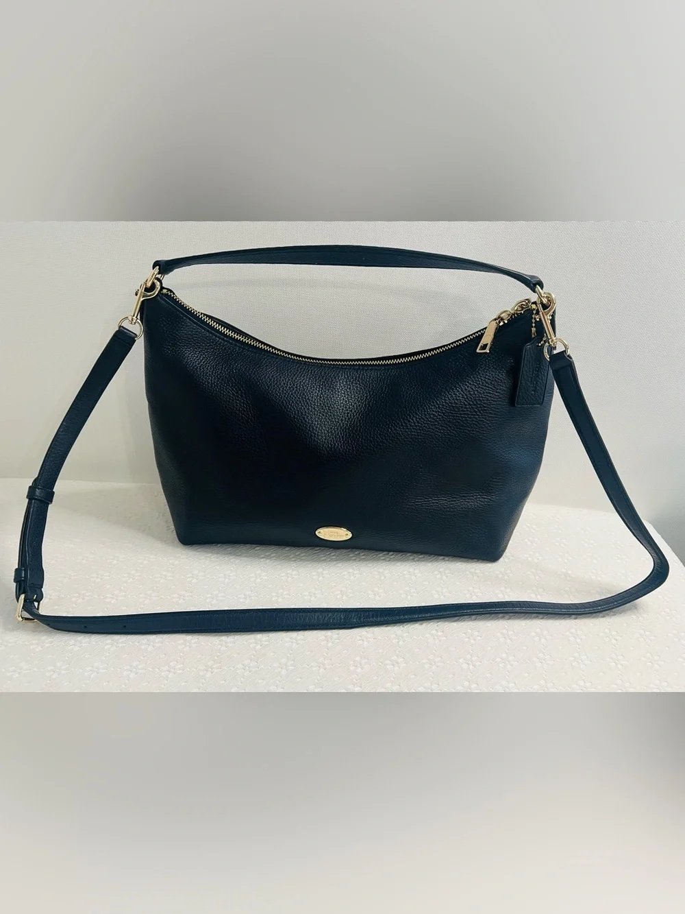 Coach F36628 East West Celeste NAVY BLUE Leather Convertible Crossbody Hobo Bag - Picture 1 of 15